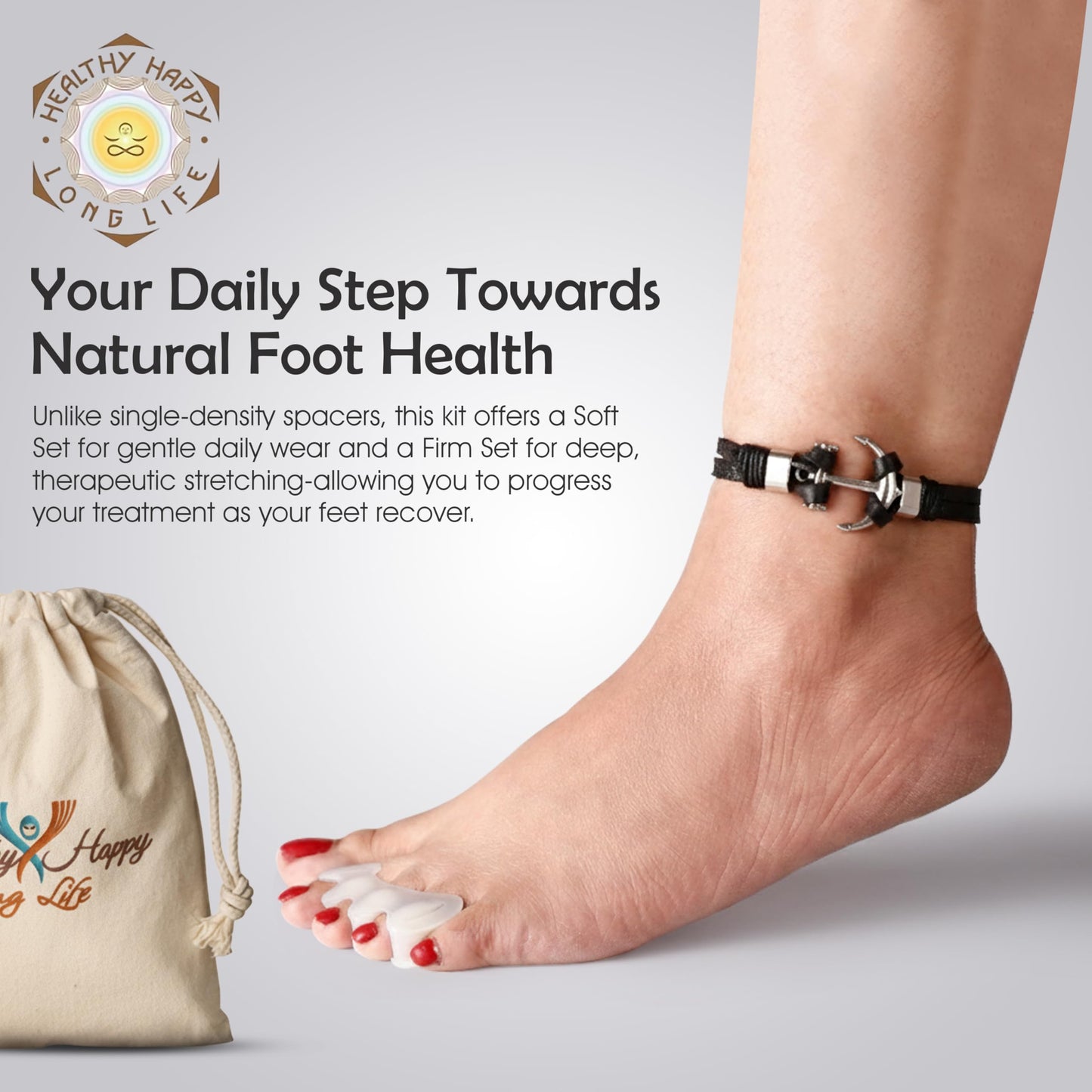 Healthy Happy Long Life Toe Spacers Soft for Beginners - Toe Separators for Alignment, Toe Straightener for Foot Pain Relief, Silicone Bunion Beauty & Personal Care HEALTHY HAPPY LONG LIFE