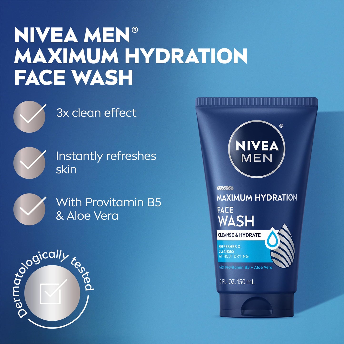 NIVEA MEN Maximum Hydration Face Wash, Face Wash with Provitamin B5 and Aloe Vera, Refreshes and Cleanses without Drying, 5 Fl Oz Tube Beauty and Personal Care NIVEA MEN