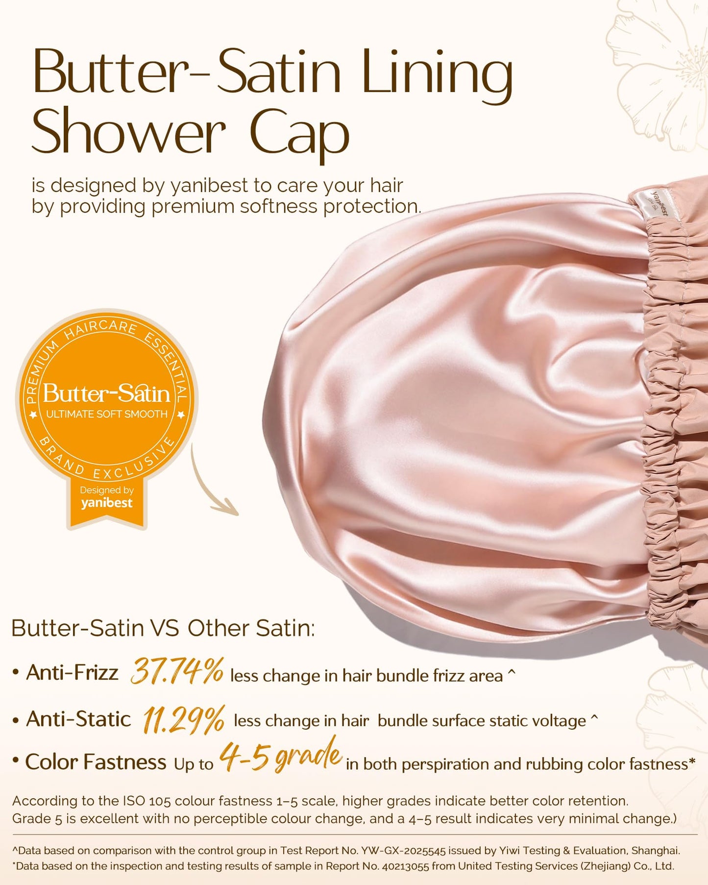 Yanibest Satin Lined Shower Cap for Women Reusable Waterproof, Frizz Free & Large Bath Cap with Soft Elastic Band, Luxury Hair Protection Caps (Peachy Beauty and Personal Care YANIBEST