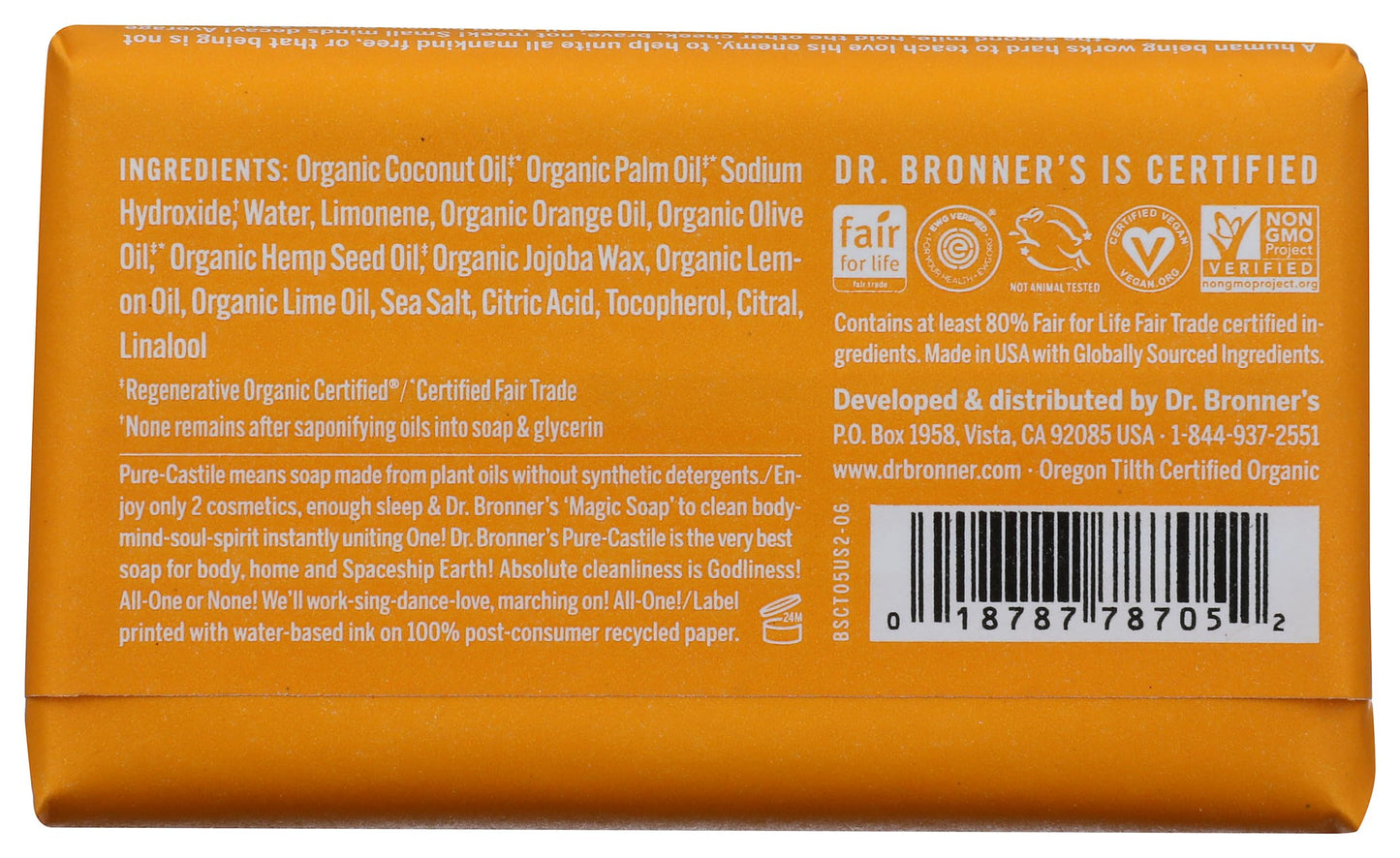 Dr. Bronners Citrus Castile Bar Soap, 5 OZ