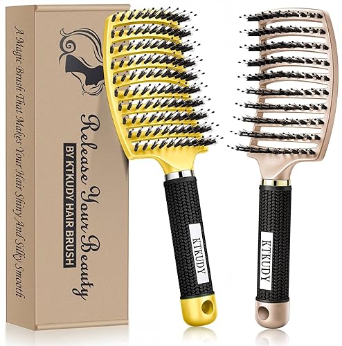 KTKUDY Detangling Brush Getting Knots Out without Pain - Boar Bristles HairBrush Make Hair Shiny & Healthier Vented Detangler Brush for Women Men Kids