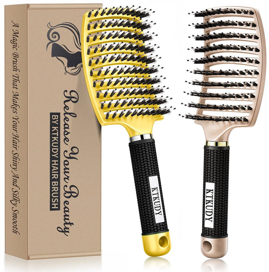 KTKUDY Detangling Brush Getting Knots Out without Pain - Boar Bristles HairBrush Make Hair Shiny & Healthier Vented Detangler Brush for Women Men Kids