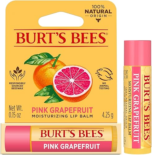 Burt's Bees 100% Natural Moisturizing Lip Balm, Pink Grapefruit with Beeswax & Fruit Extracts, 1 Tube