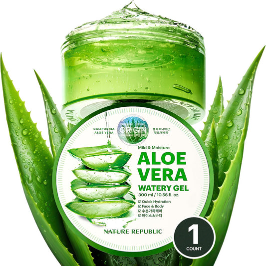 Nature Republic MILD & MOISTURE ALOE VERA WATERY GEL (1 PCS) Quick Hydration & Moisturizing,fast absorbing non-sticky texture,korean skin care