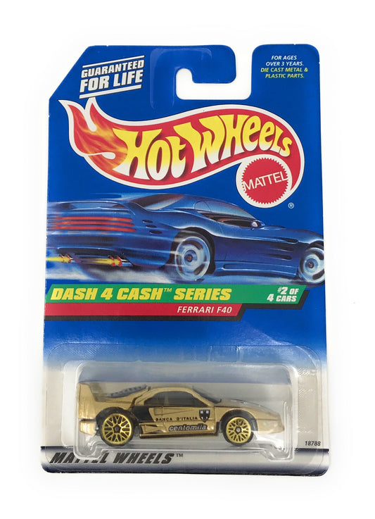 Hot Wheels - 1998 - Dash 4 Cash Series - Ferrari F40 - Gold Metallic Paint - 2 of 4 - Collector #722 - Limited Edition - Collectible 1:64 Scale