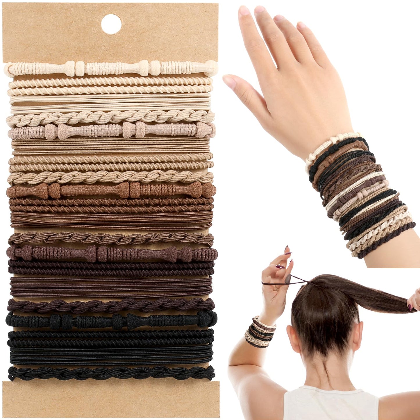 OHCISP Boho Hair Ties, 20 PCS of 4 Styles Cute Bands for Thick or Thin Hair, No Damage Elastic Bracelets, Brown Hair Accessories for Girls and Women Beauty and Personal Care OHCISP