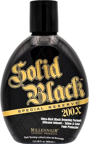 Millennium Solid Black Special Reserve 200X Tanning Lotion - Indoor/Outdoor Use with Advanced Silicone Bronzer, Tattoo Protection - Tanning Lotion