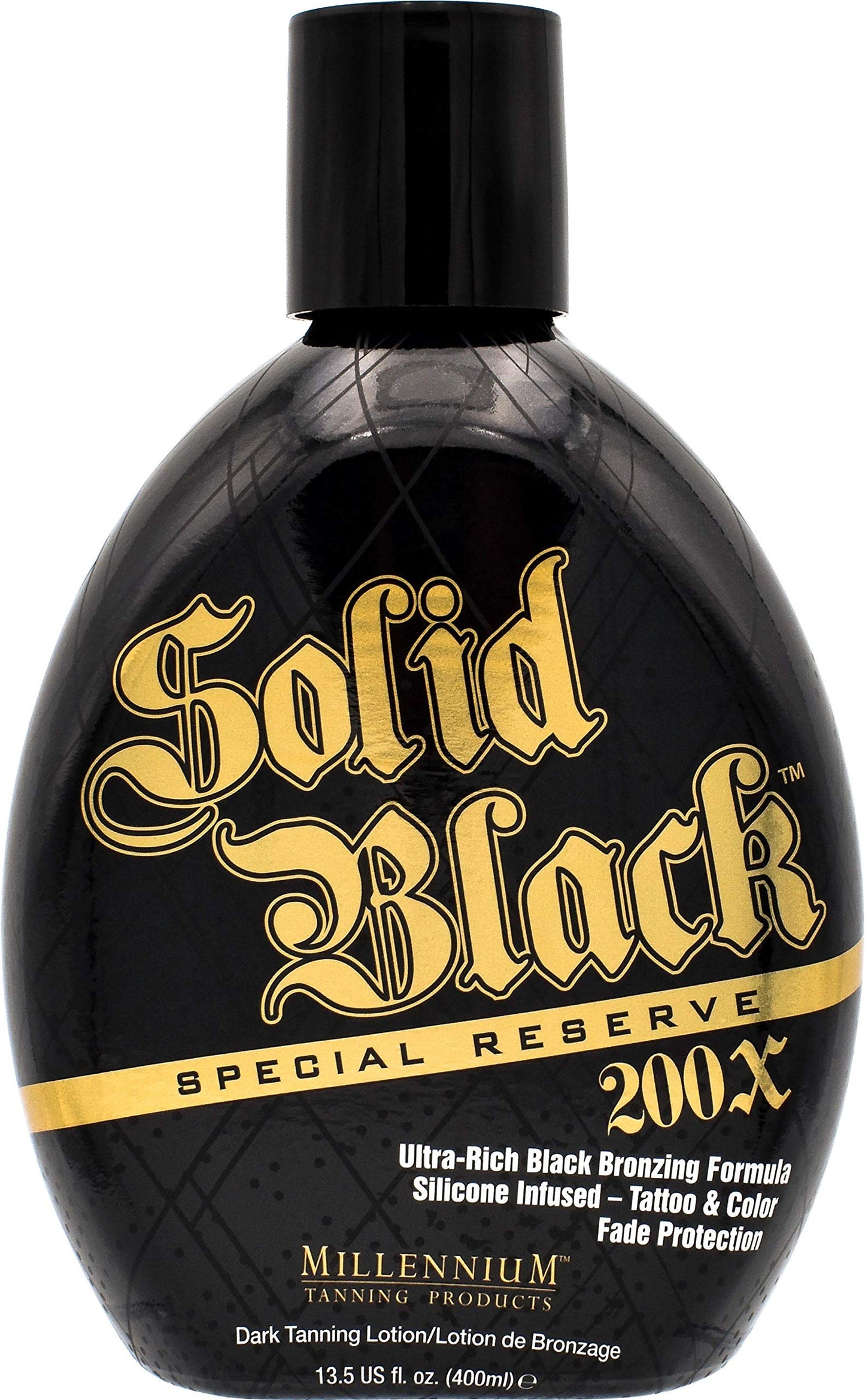 Millennium Solid Black Special Reserve 200X Tanning Lotion - Indoor/Outdoor Use with Advanced Silicone Bronzer, Tattoo Protection - Tanning Lotion