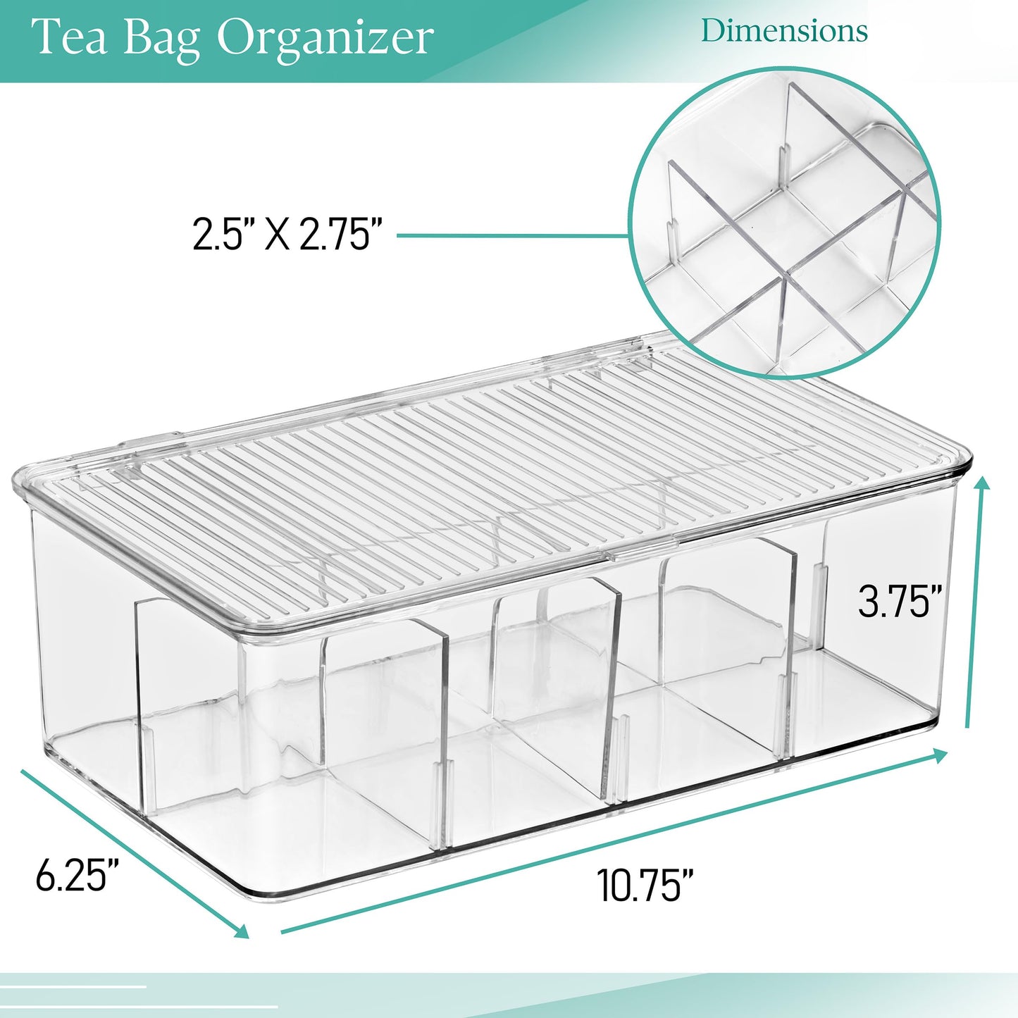 Sorbus 2 Pack Tea Bag Organizer Bins w/Lids & 4 Removable Dividers, Clear Plastic Food Packet Snack Organizer, Stackable Pantry Organization, Kitchen…