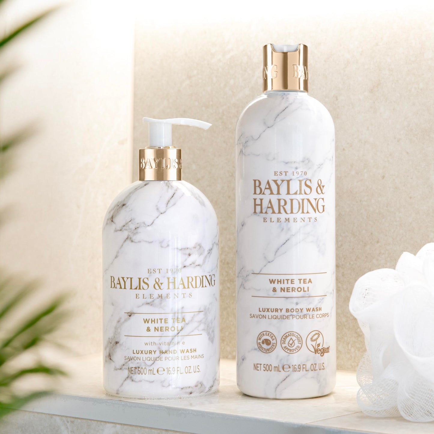 Baylis & Harding Liquid Hand Soap Wash with Dispenser, Elements, White Tea & Neroli, 16.9oz/500ml