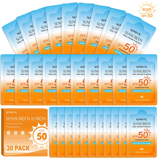 30 Pack Travel Size Sunscreen, SPF 50, Bulk Mini Sunscreen for Face and Body, Lightweight and Non-Greasy, Travel Size for Summer Beach and Outdoor Beauty and Personal Care KONEUK Default Title