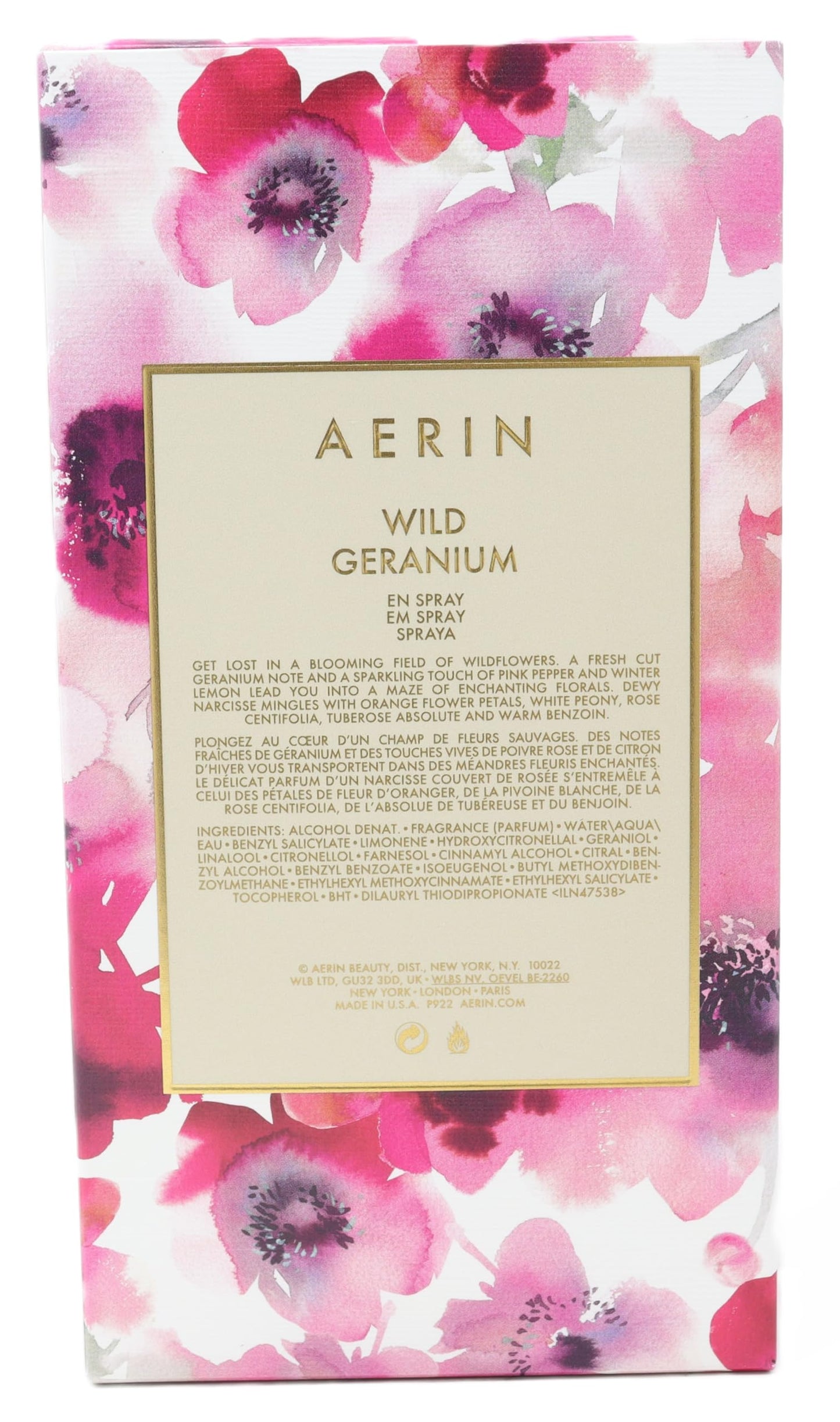 AERIN Wild Geranium Eau De Parfum Spray - 3.4 fl oz / 100 mL - New In Box