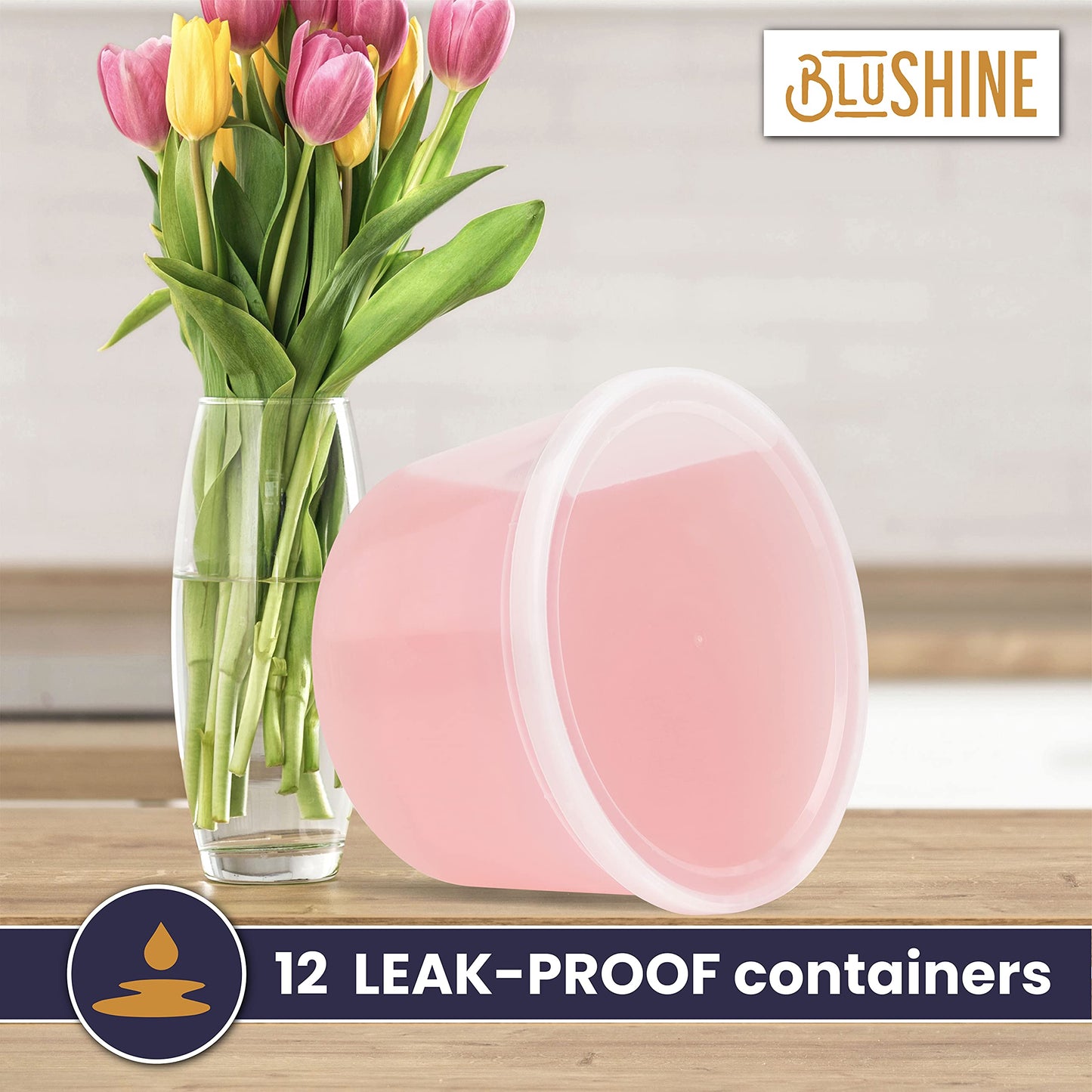 BluShine [12 Sets - 64 oz.] Plastic Deli Food Storage Containers with Airtight Leak Proof Lids - Washable And Reusable - Recyclable BPA-Free…