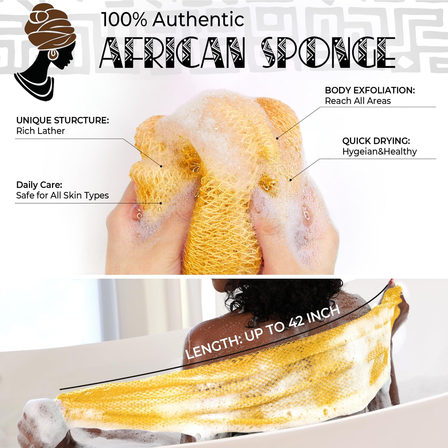 African Net Sponge Authentic - Exfoliating Back Scrub Bath Sponge with Knots - Afro Scrub Body Scrubber Exfoliator Washcloth - African Body Care Daily Beauty and Personal Care RelaxScene