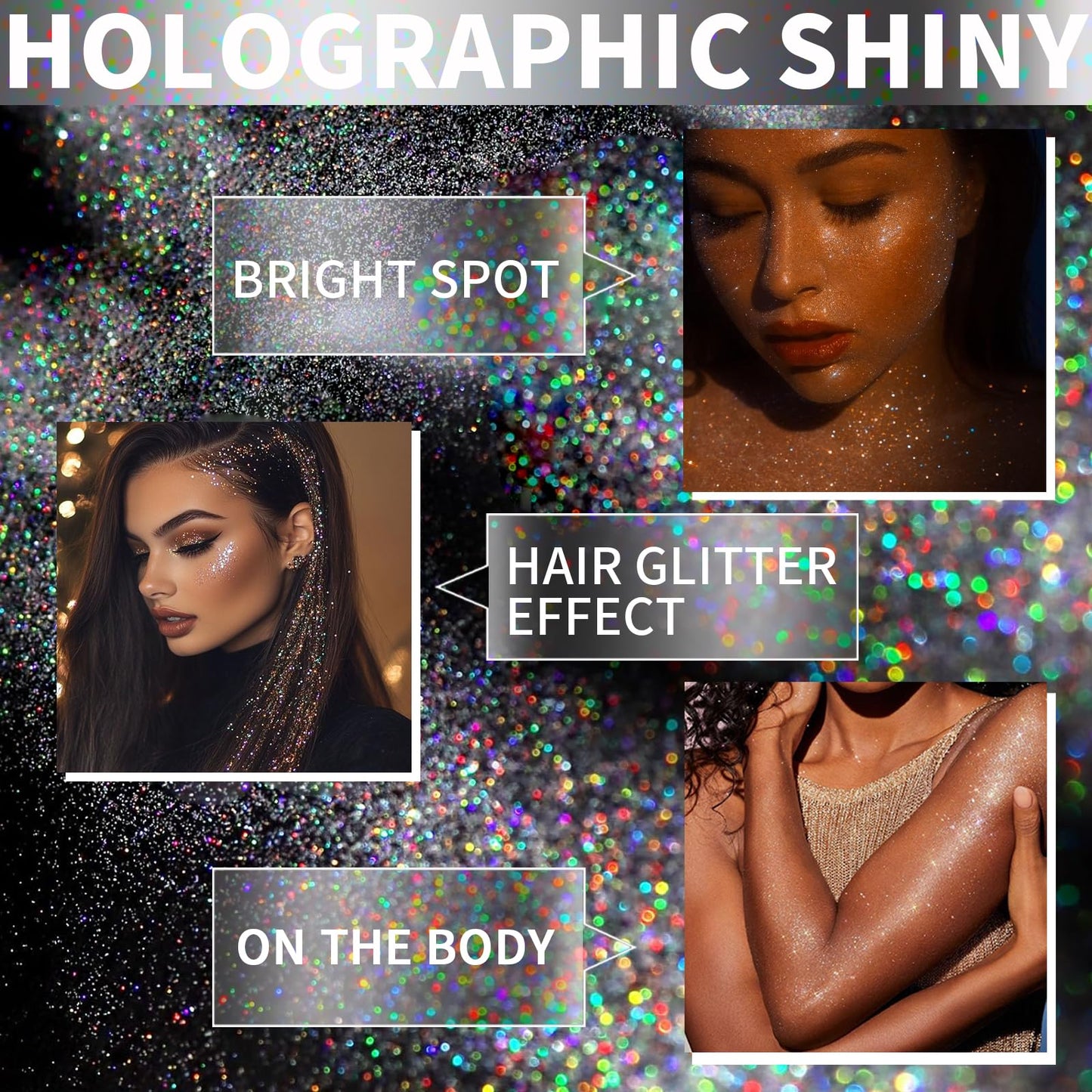 Elitles Made Hair Glitter Body Glitter Spray, 150ML Glitter Hairspray Holographic Silver Glitter Spray for Hair and Body, Hair Glitter for Kids Women