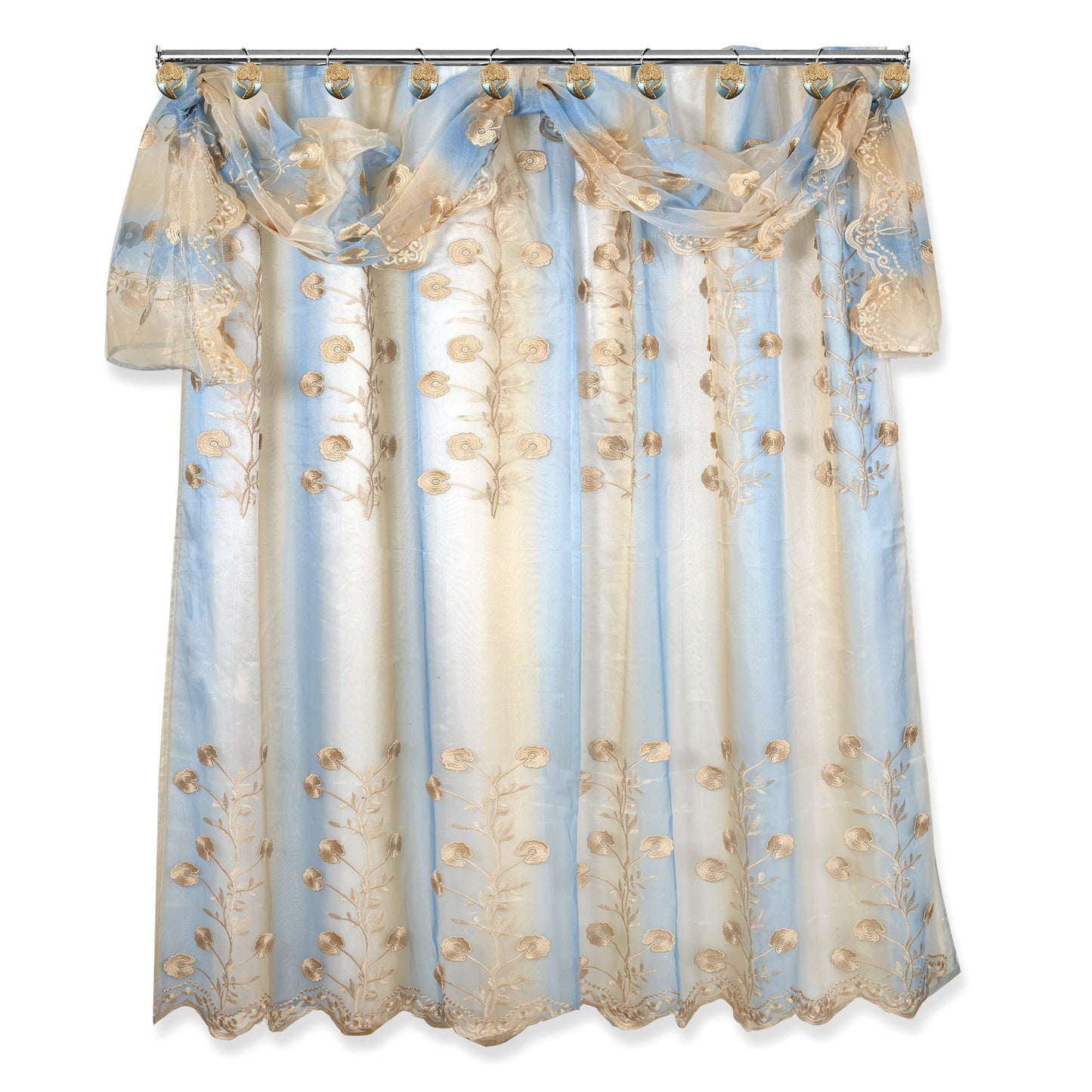 Popular Bath 961669 Ombre Rose, Shower Curtain Sheer LACE, Blue
