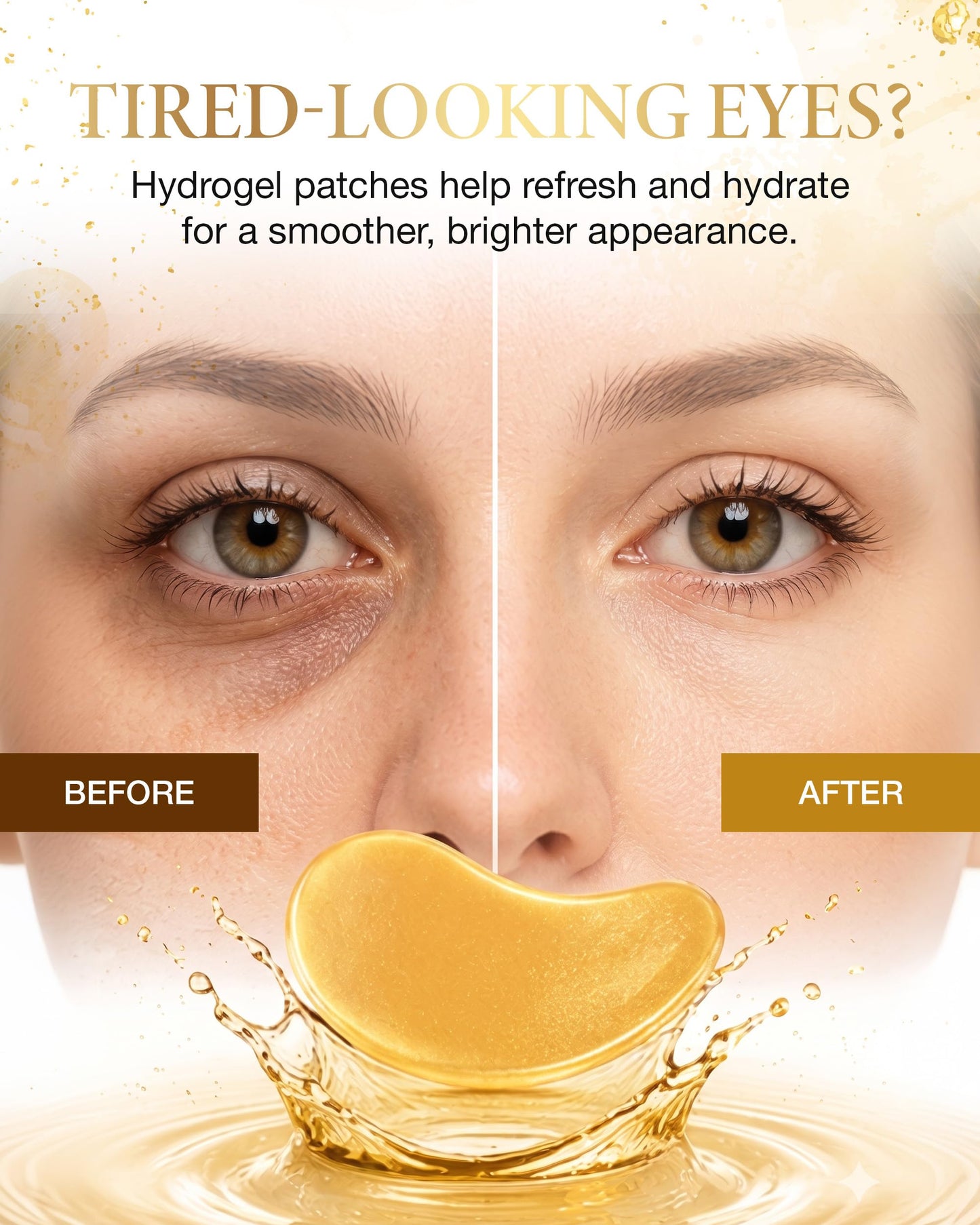 AICHUN BEAUTY Crystal Collagen Gold Eye Mask - 24K Gold Eye Mask Patches - Hydrating Gold Eye Mask Crystal Gel Patches, 30 Pack