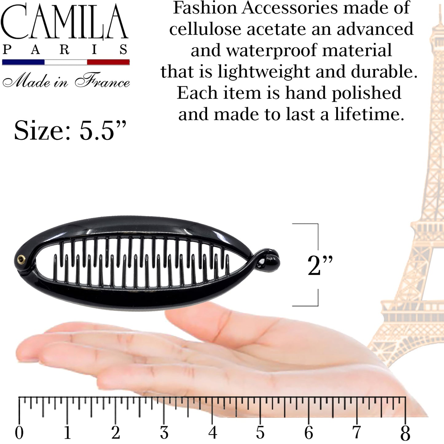 Camila Paris NV136 French Large Banana Clip Hair Comb, Flexible Banana Clips Hair for Thick Hair Ponytail Holder Interlocking Styling Clips for Women