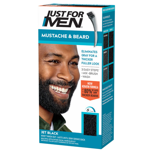 Just For Men Mustache & Beard Multiple Uses Beard Coloring for Gray Hair with Brush, With Keratin Biotin Aloe and Coconut Oil for Healthy Facial Hair