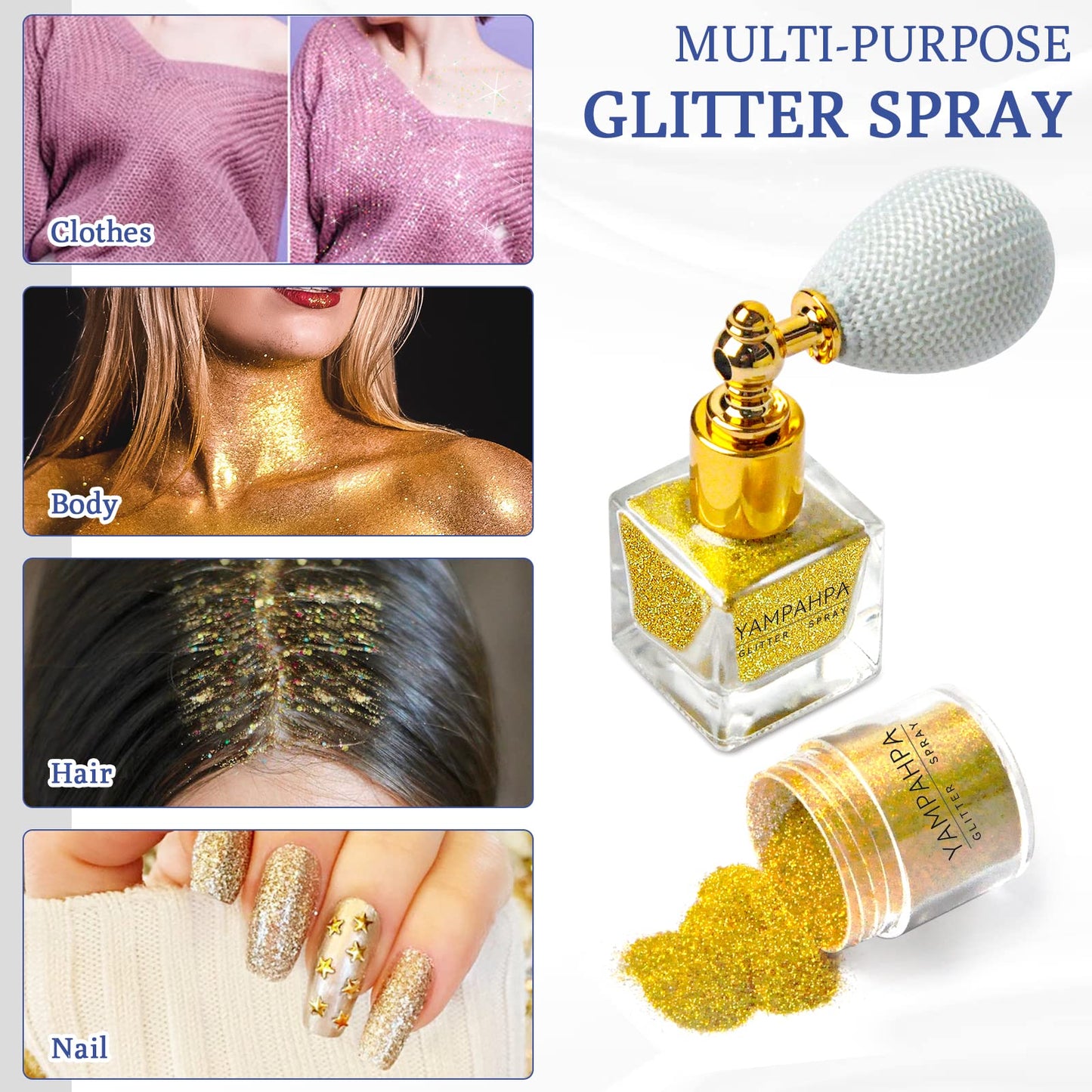 Body Glitter Spray, Gold Glitter Spray for Hair and Body, Include 1 Jar of Refills