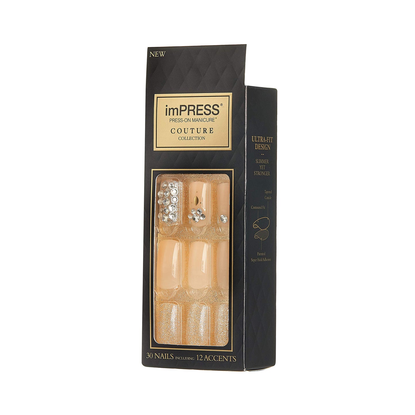 KISS imPRESS Press-On Nails Couture Collection Manicure Kit, ‘Lush Life’, Patented Super-Hold Adhesive, 30 Fake Nails with 12 Accent Nails