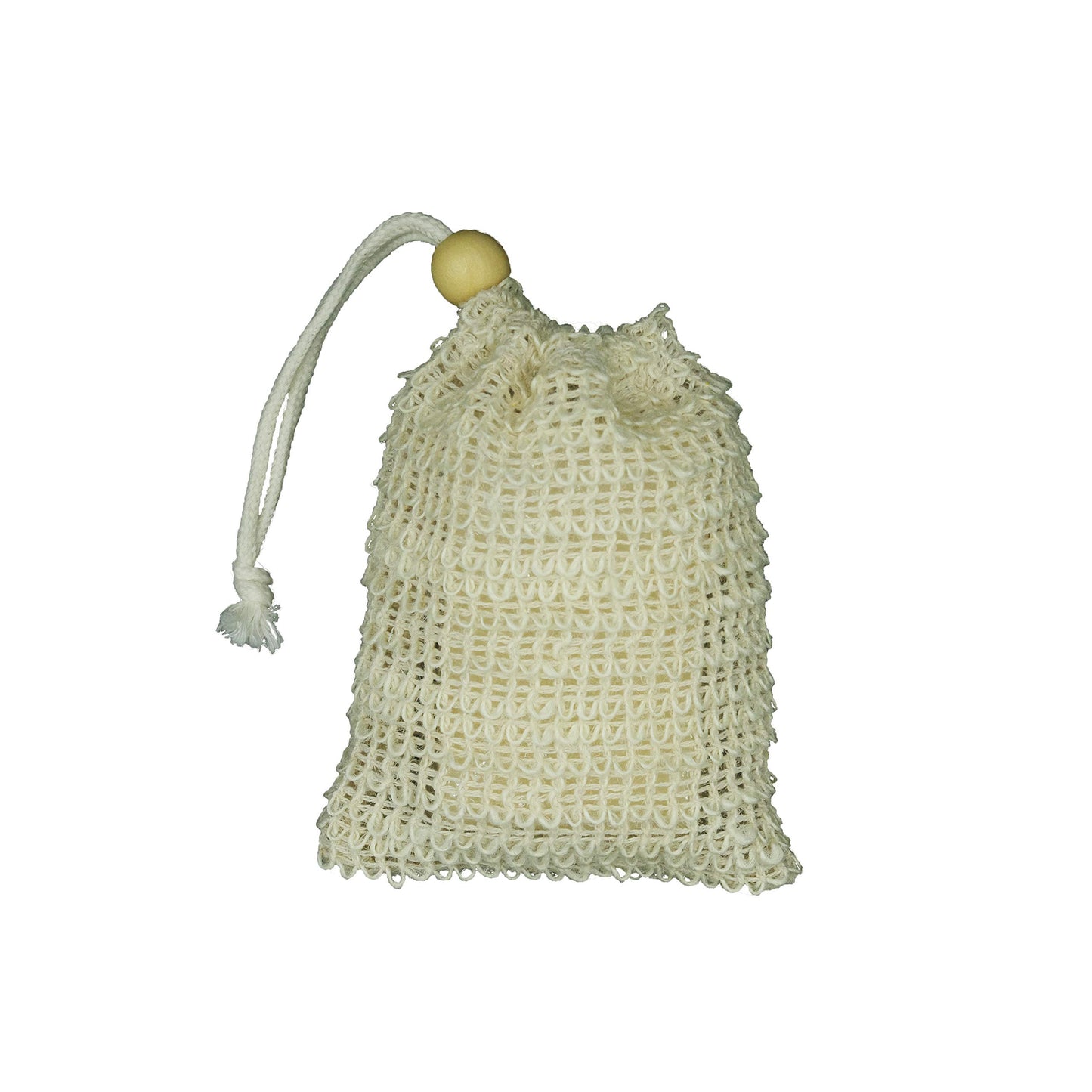 Bleu Bath (4 Pack) Exfoliating Loofah Pouch Sisal Ramie Soap Saver Bag with Drawstring and Wooden Bead Holder
