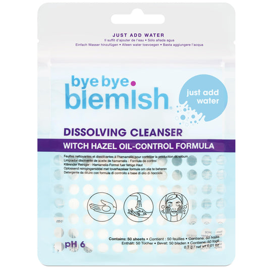 Bye Bye Blemish Dissolving Cleanser Sheets - Witch Hazel Oil-Control Face Wash, Water-Activated Facial Paper Soap for Acne-Prone Skin, Removes Dirt