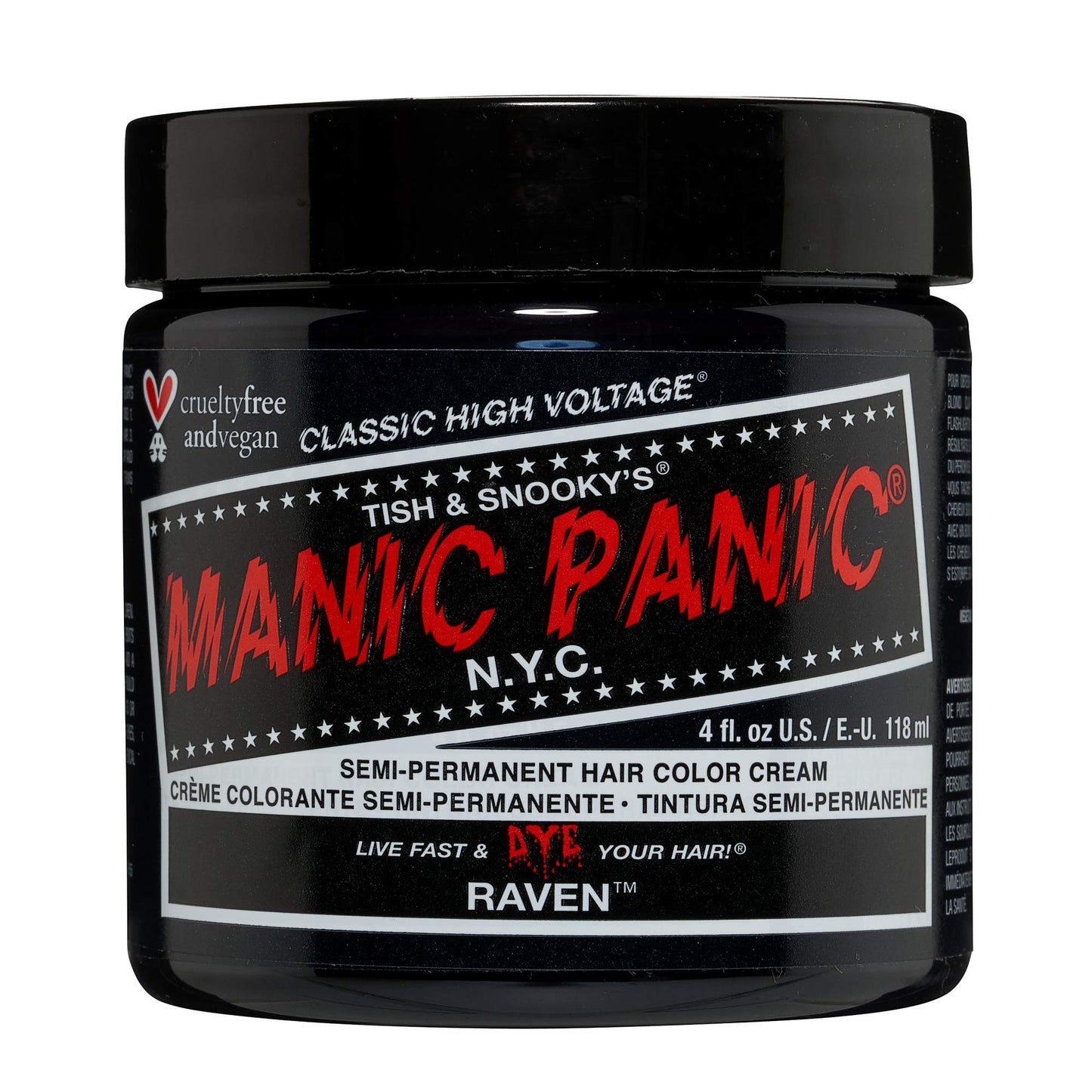 MANIC PANIC Classic Raven Semi Permanent Hair Color - Cool-Toned Black Hair Dye for Women & Men That Lasts 4-6 Weeks - Vegan, Ammonia & Cruelty-Free