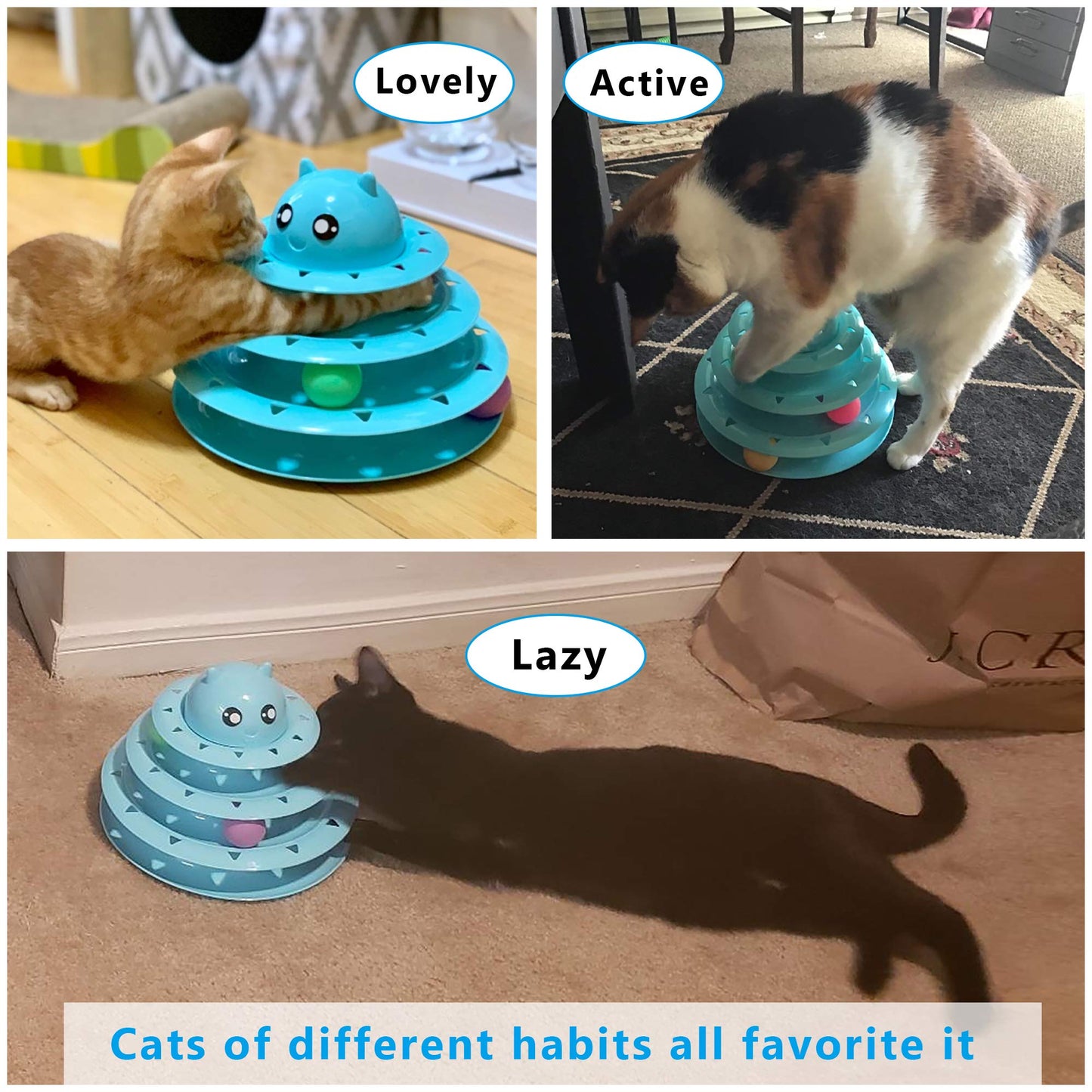 UPSKY Cat Toy Roller 3-Level Turntable Cat Toys Balls with Six Colorful Balls Interactive Kitten Fun Mental Physical Exercise Puzzle Kitten Toys