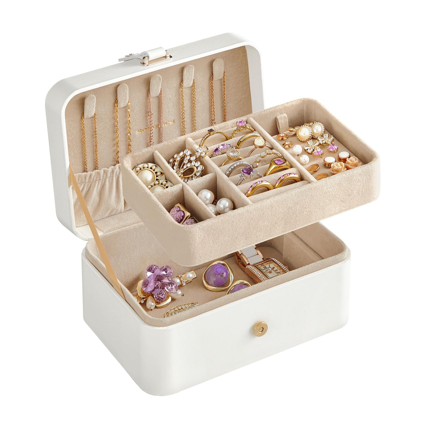 SONGMICS Jewelry Organizer Box, Travel Jewelry Case, 2-Layer Travel Case for Earrings, Necklaces, Bracelets - Portable Jewelry Storage with Large…