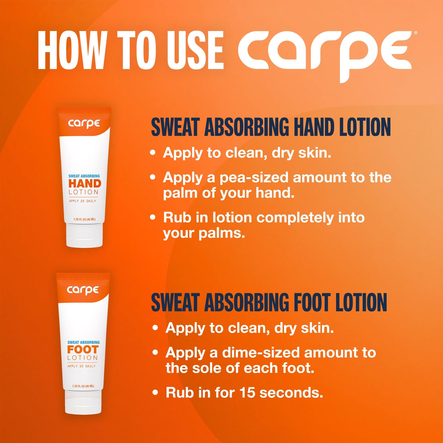 Carpe Sweat Absorbing Hand and Foot Lotion Bundle (3 Hand and 3 Foot Tubes), Stop Sweaty Hands and Sweaty, Smelly Feet, Dermatologist-Recommended Beauty and Personal Care Carpe