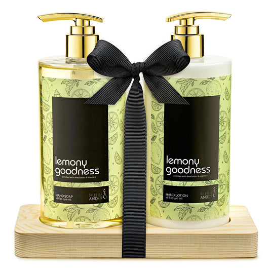 16 fl oz Lemon Citrus Aromatic and Nourishing Hand Soap Set Keep Your Skin Incredibly Soft & Clean in a Wooden Holder Unisex Formula Luxury Body Care