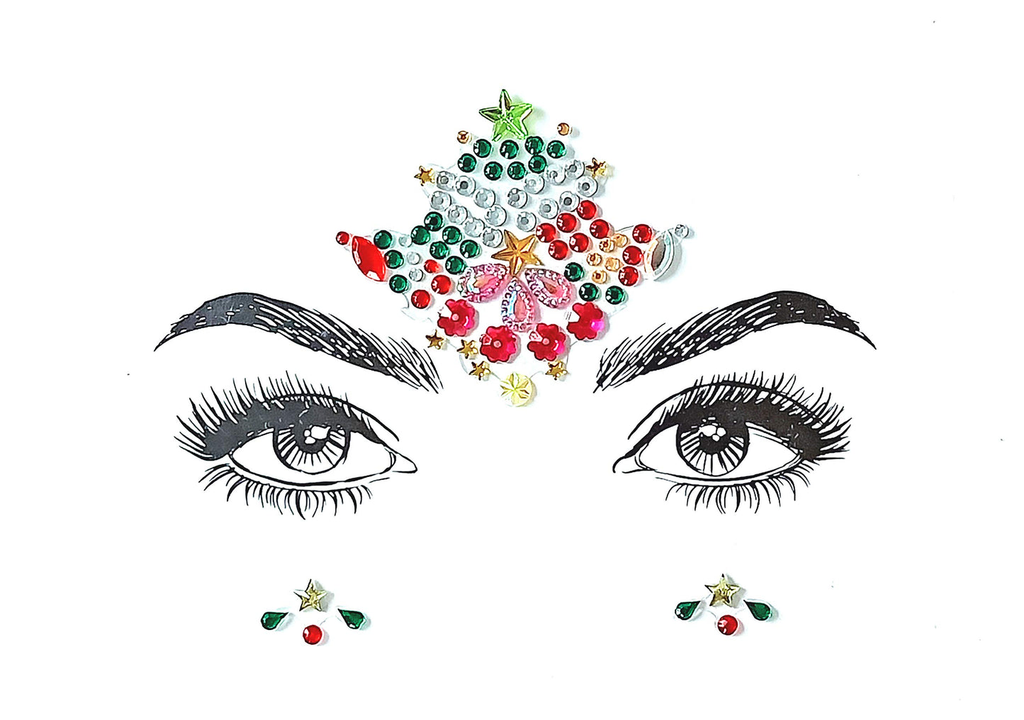 Christmas Face Gems,3PCS Crystal Body Glitter Face Stickers Festival Makeup Jewels Temporary Tattoo Glitter Rhinestone Adhesive for Face Eyes Body