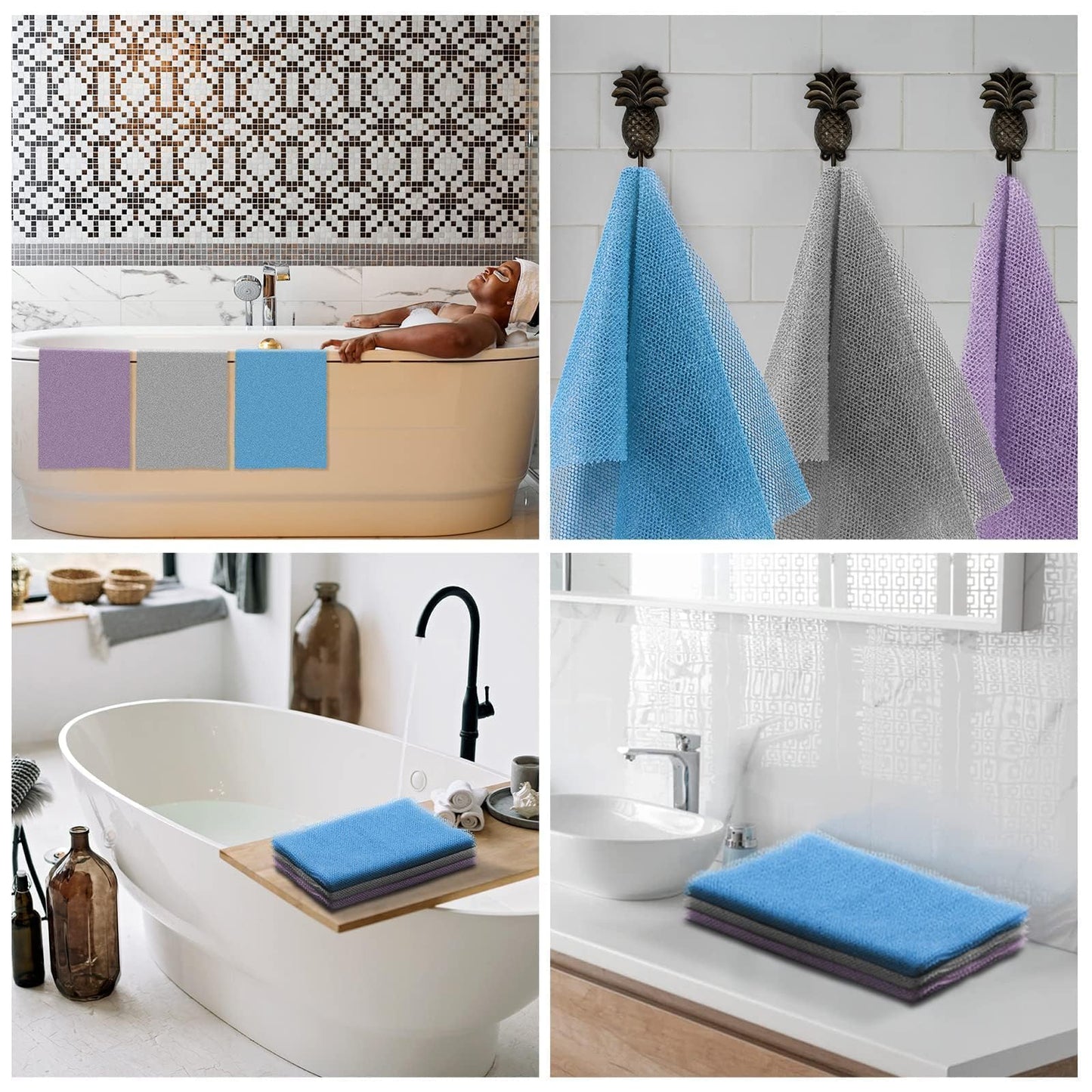 UJFQBH 3 Pieces African exfoliating net African Net Long Net Bath Sponge Exfoliating Shower Body Scrubber Back Scrubber Skin Smoother,Great for Daily Beauty and Personal Care UJFQBH