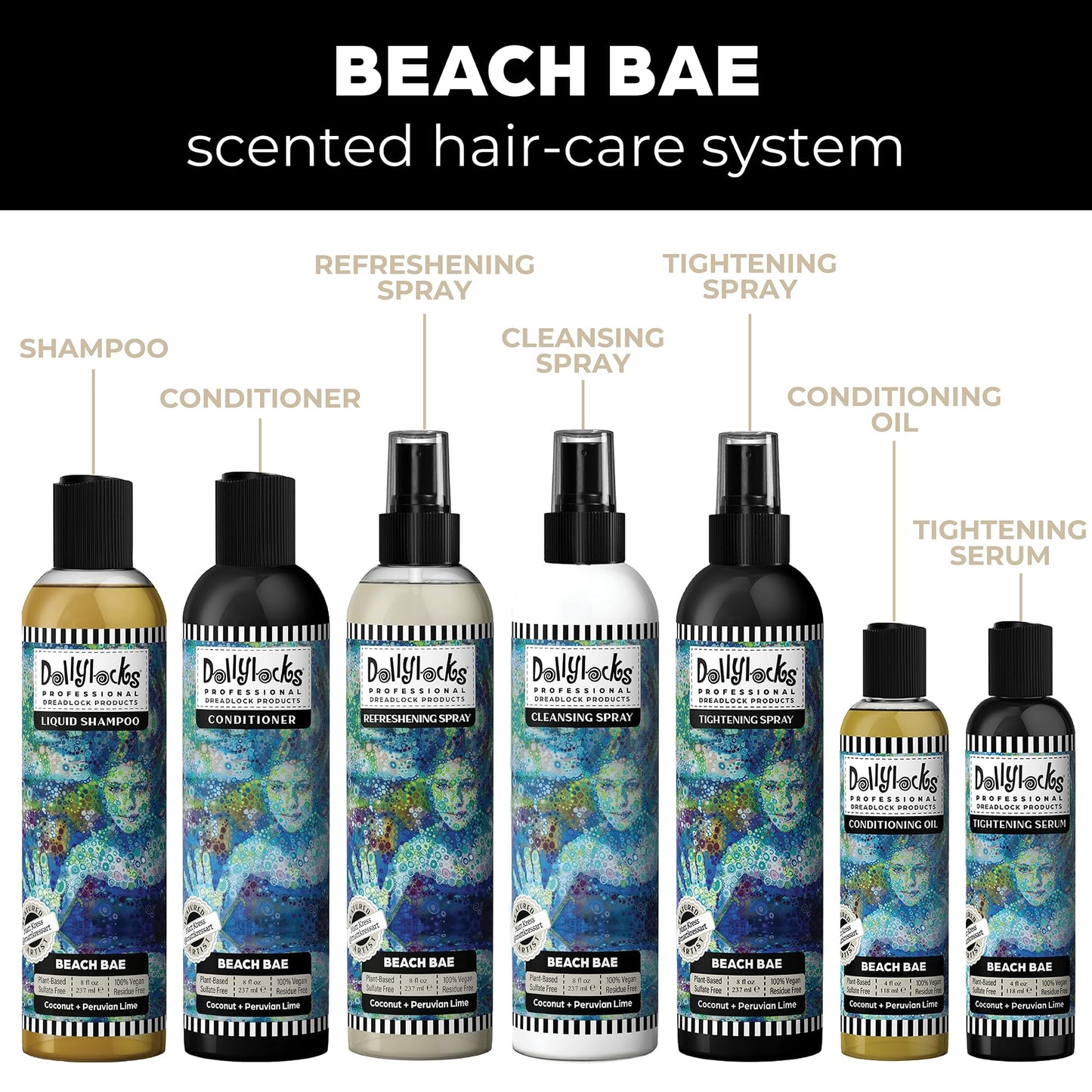 Dollylocks Sea Salt Texture Spray | Plant-Based, Vegan, Residue-Free | Tighten Locs Dreadlocks | Loose Hair Care | Coconut Lime | 8oz