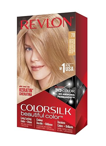 Revlon Permanent Hair Color, Permanent Hair Dye, Colorsilk with 100% Gray Coverage, Ammonia-Free, Keratin and Amino Acids, 70 Medium Ash Blonde, 4.4