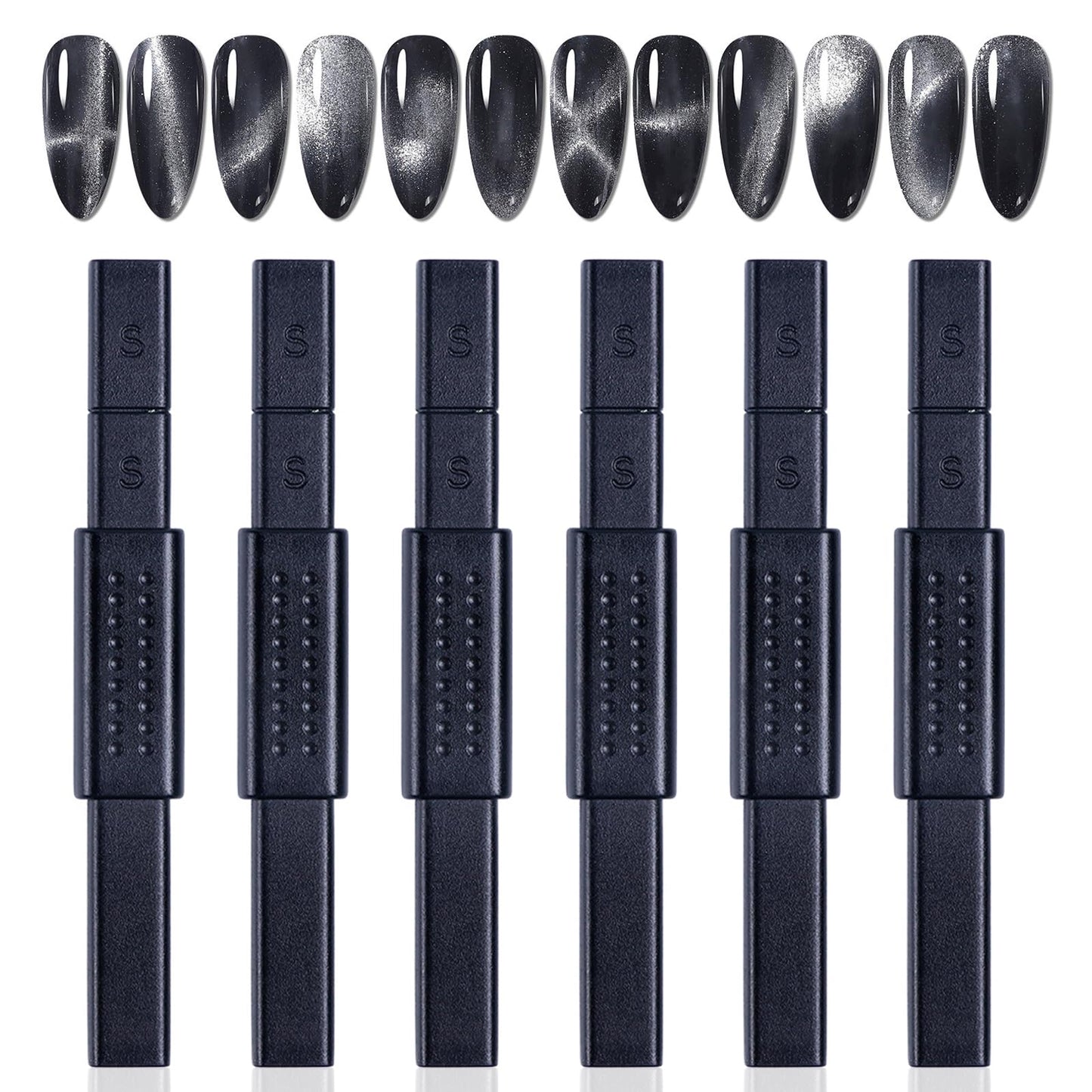 JCAKES 6pcs Cat Eye Magnet Nail Polish Wand - Double-head Magnetic Gel Polish Manicure Tool for Home DIY, Salon, Studio