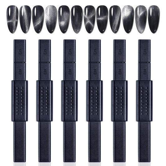 JCAKES 6pcs Cat Eye Magnet Nail Polish Wand - Double-head Magnetic Gel Polish Manicure Tool for Home DIY, Salon, Studio