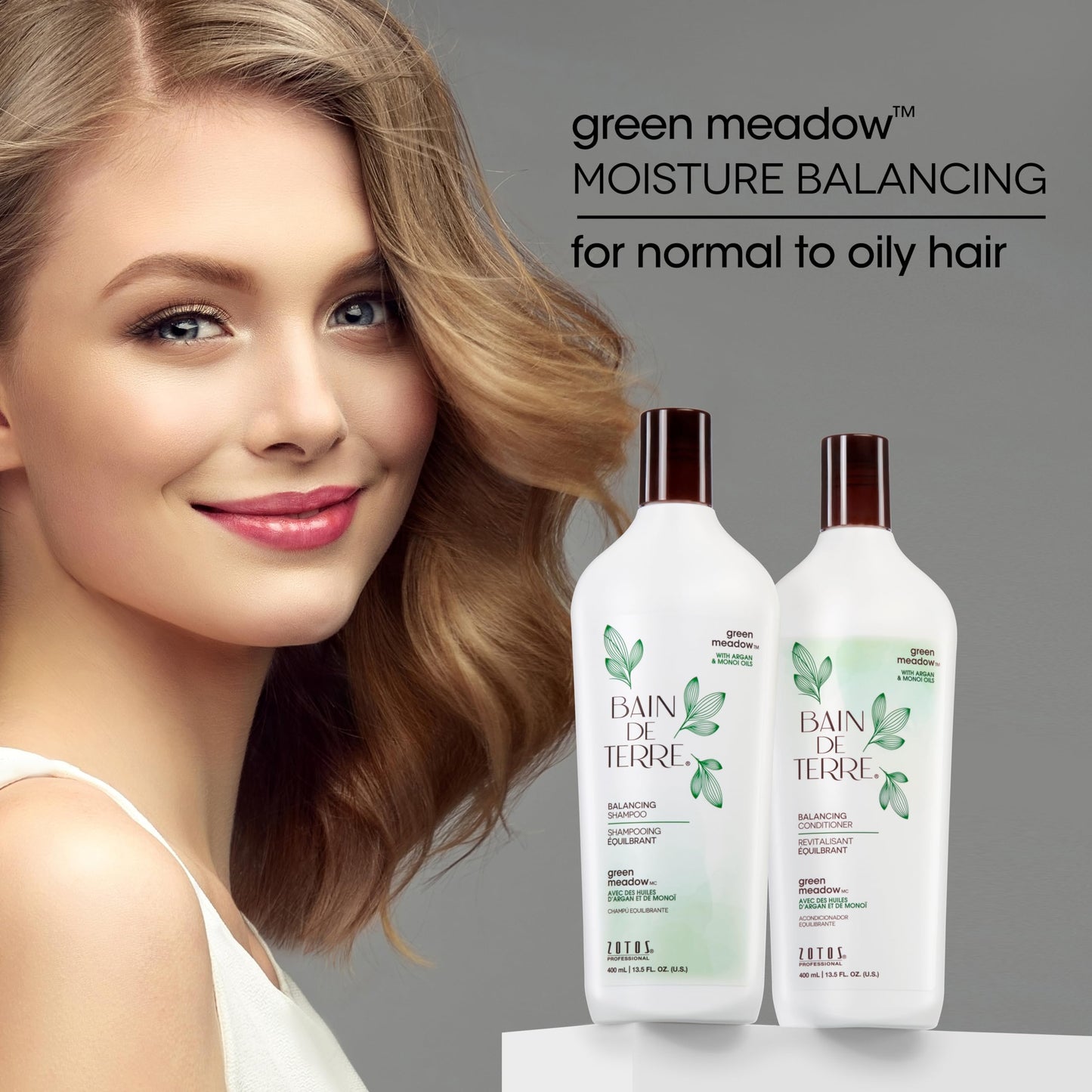Bain de Terre Green Meadow Balancing Conditioner, Gentle Moisture Balance for Soft, Silky & Bouncy Hair with Argan & Monoi Oils, Paraben-free