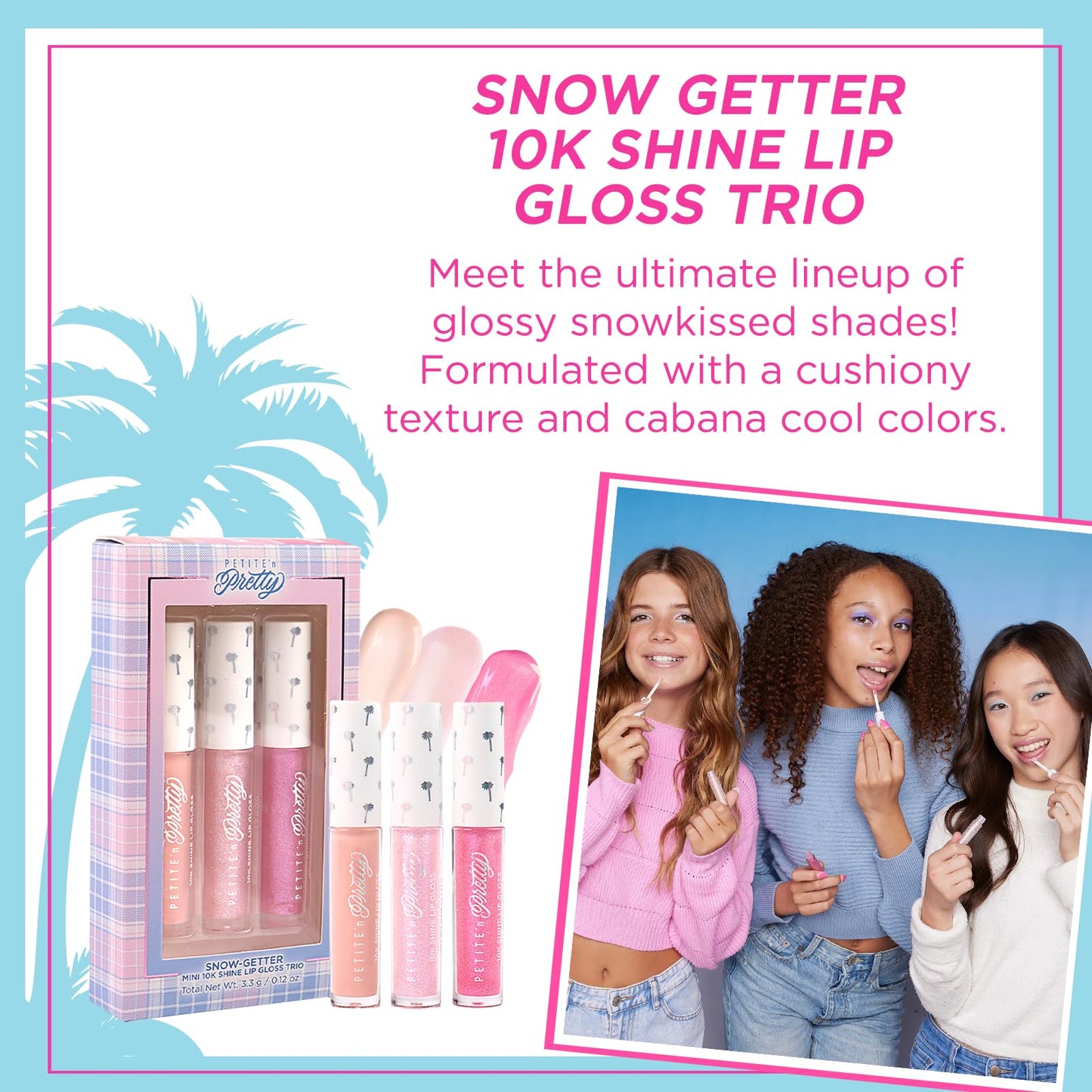 Petite 'N Pretty Snow Getter Lip Gloss Set - Mini 10K Shine Trio for Kids, Tweens & Teens - Non-Toxic, High-Gloss Sparkly Makeup - Gift-Ready Clean