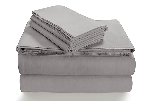 Tribeca Living Solid 5 oz Flannel Extra Deep Pocket Sheet Set, King, Silver Grey