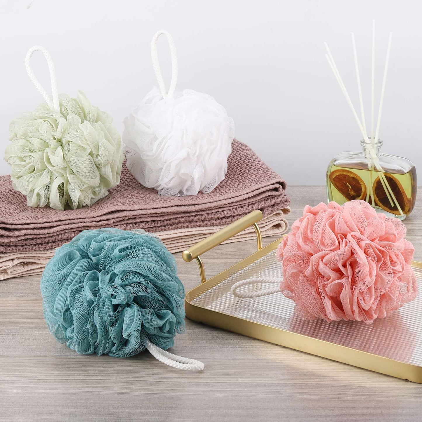 BTYMS 4 Pcs Loofah Sponge 60g/pc Mesh Pouf Bathing Sponges Bath Scrunchies Shower Puff