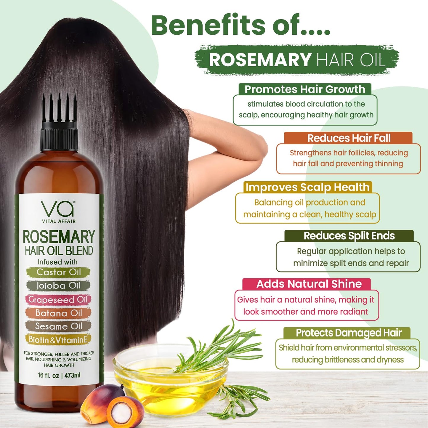 VITAL AFFAIR Blend Of Pure Rosemary Oil For Hair Growth With Castor, Batana, Jojoba Oil-Infused With Biotin & Vitamin E-Blend of Effective Hair Oils Beauty and Personal Care VITAL AFFAIR