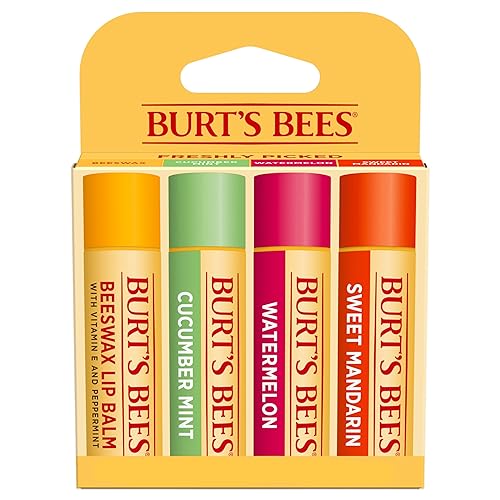 Burt's Bees Lip Balm - Original Beeswax, Cucumber Mint, Watermelon & Sweet Mandarin, With Responsibly Sourced Beeswax, Tint-Free, Natural Origin