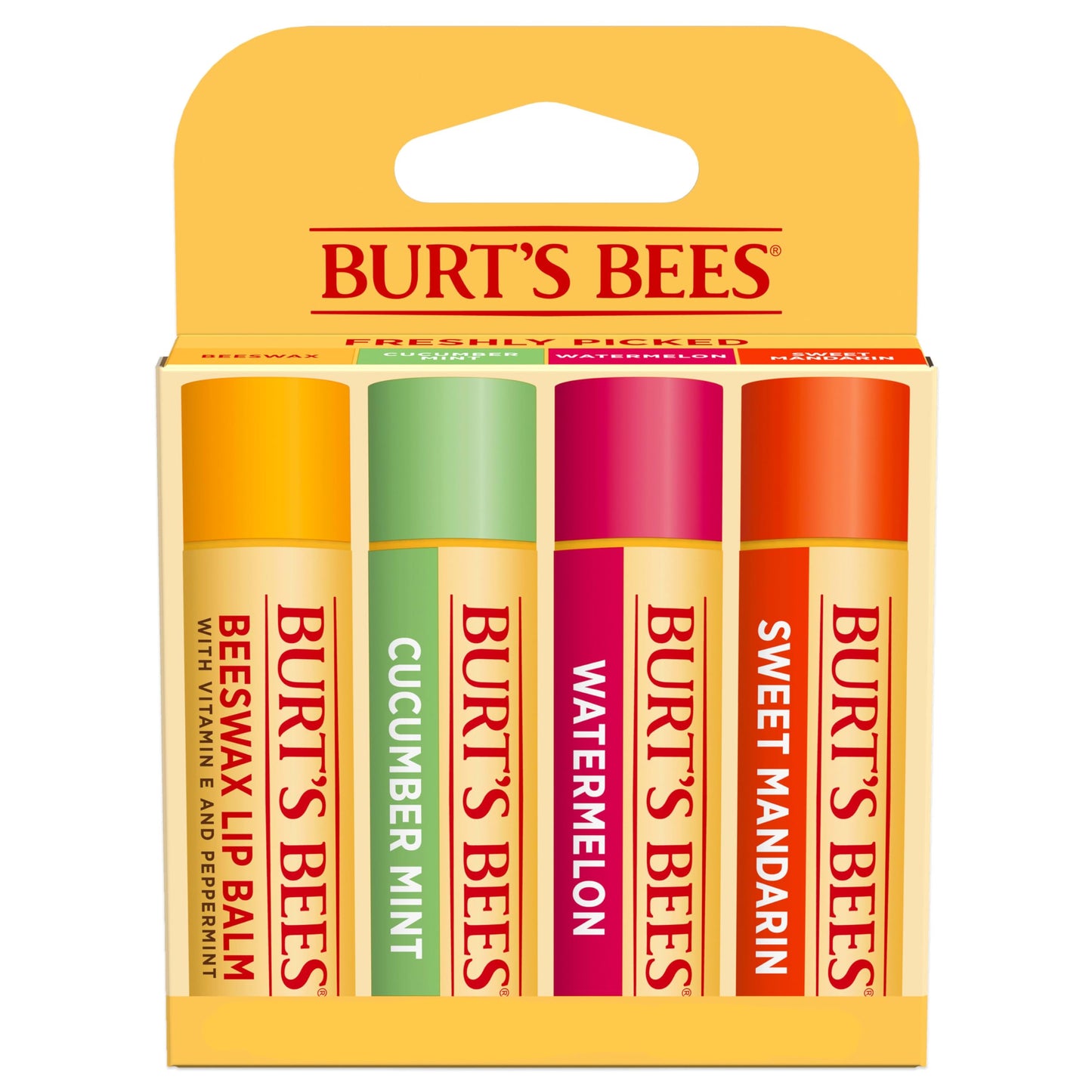 Burt's Bees Lip Balm - Original Beeswax, Cucumber Mint, Watermelon & Sweet Mandarin, With Responsibly Sourced Beeswax, Tint-Free, Natural Origin