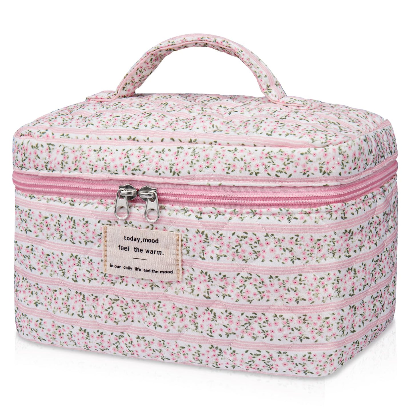 Gosect Large Makeup Bag, Cute Cosmetic Bag for Women Girls, Floral Coquette Aesthetic Toiletry Bag, Travel Make Up Organizer Bag (Rose Plaid Pattern) Beauty and Personal Care Gosect Default Title
