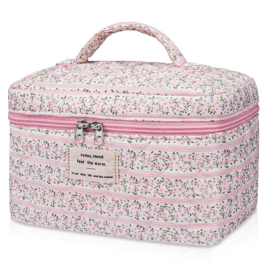 Gosect Large Makeup Bag, Cute Cosmetic Bag for Women Girls, Floral Coquette Aesthetic Toiletry Bag, Travel Make Up Organizer Bag (Rose Plaid Pattern) Beauty and Personal Care Gosect Default Title