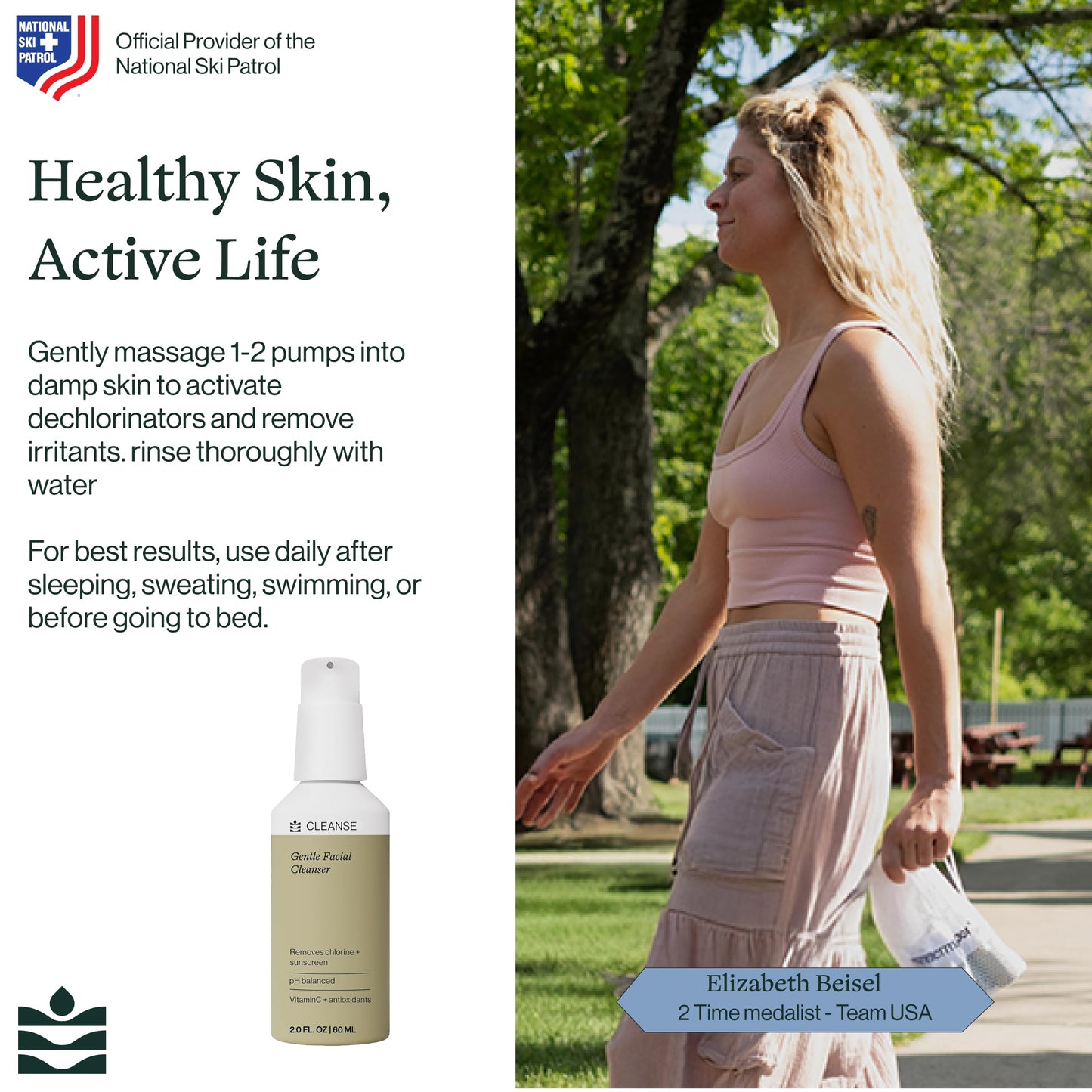 Dermasport Gentle Facial Cleanser for Athletes Hydrating Face Wash with Aloe and Hyaluronic Acid, Removes Chlorine Sweat & Sunscreen, Moisturizing