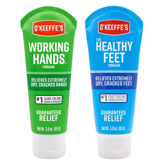 O'Keeffe's Working Hands Hand Cream (3 oz Tube) and Healthy Feet Foot Cream (3 oz Tube) - Repairing Skincare for Extremely Dry, Cracked Hands