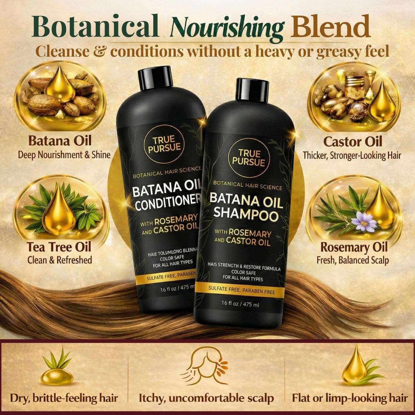 Batana Oil Shampoo and Conditioner Set for Men & Women with Rosemary & Castor Oil - Hair Growth Shampoo & Sulfate-Free Hair Strengthening for Dry